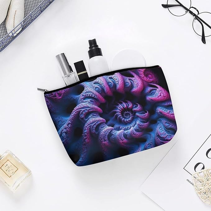 Meaudiwes Women's Fashion Zipper Cosmetic Case, Portable Makeup Case, Personality Toiletry Bag, Travel Cosmetic Toiletry Bag Trippy Purple Tie Dye