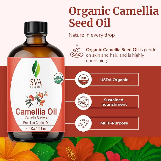 SVA Organic Camellia Seed Carrier Oil with Dropper, 4 Fl Oz (118 ml)