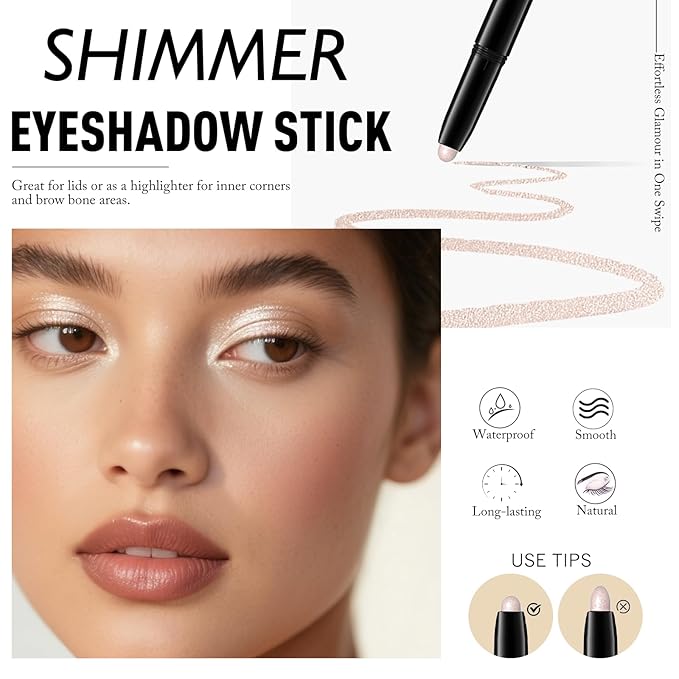 Wugbc Eyeshadow Stick Shimmer Waterproof Long Wear Eye Brightener Cream to Powder Glitter Eye Shadow Crayon High Pigmented Highlighter Eye Liner Pencil Makeup Crease-Proof Buildable Color, 6 OYSTER
