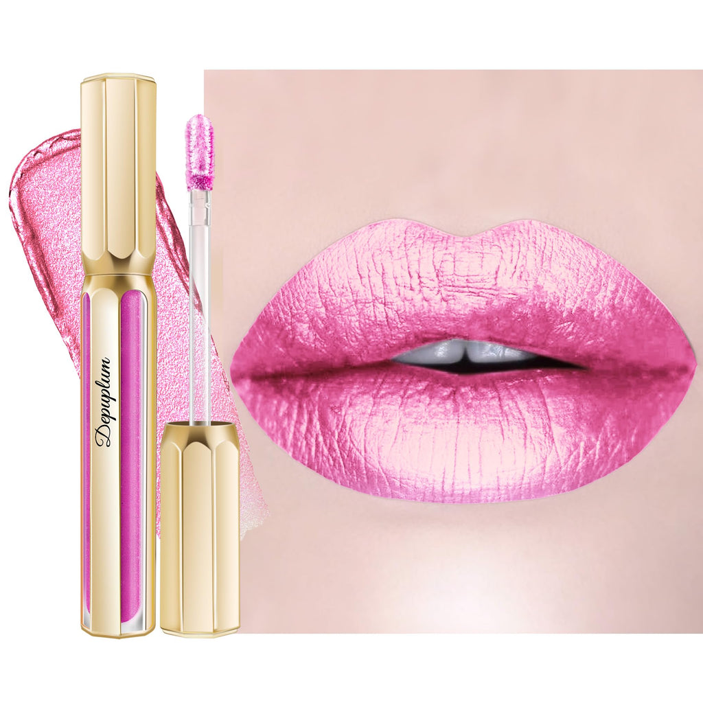 Depuplum Pink Lipsticks for Women Metallic Glitter Lipstick Long Lasting
