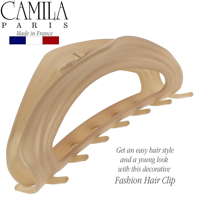 Camila Paris CP3527 French Hair Clips for Women, 4" Beige, Large Claw Clip Strong Hold All Day, No Damage No Slip Claw Clips for Thick Curly Wavy Fine Straight Hair, Jaw Clip Made in France