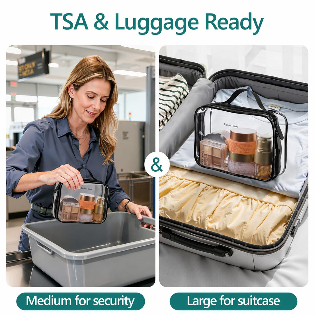 PACKISM Clear Makeup Bag Travel - TSA Approved Toiletry Bag, 2 Pack Black