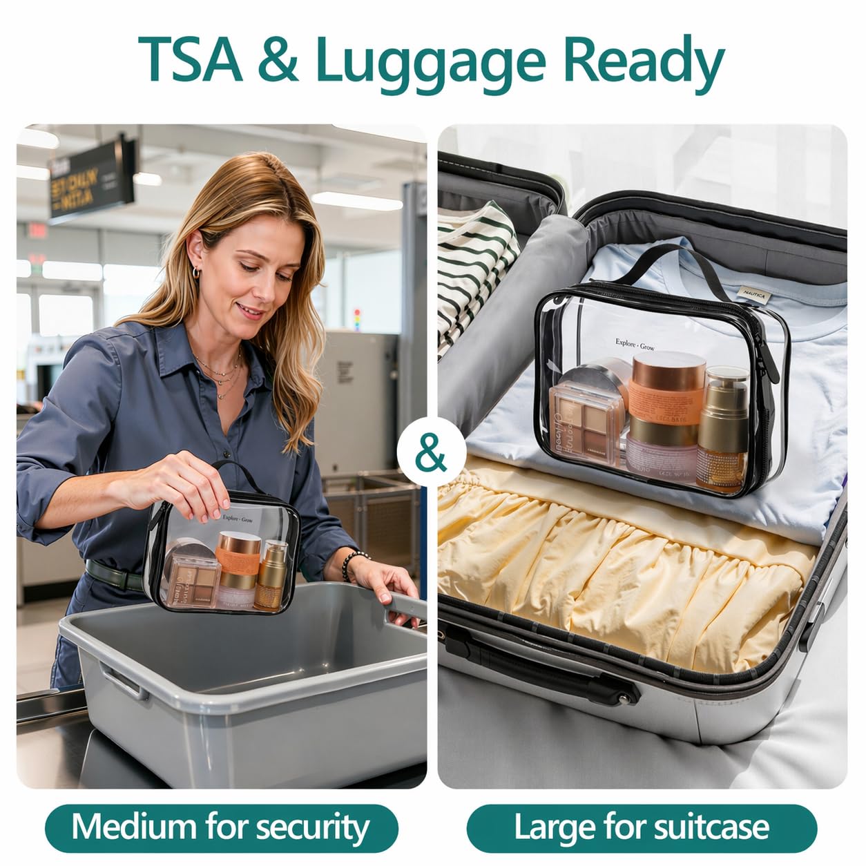 PACKISM Clear Makeup Bag Travel - TSA Approved Toiletry Bag, 2 Pack Black