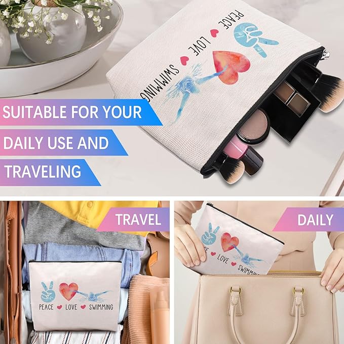 CEASQVAA Funny Swimming Gifts for Women, Swimming Team Gifts Swim Coach Teacher Gifts, Swimming Makeup Bag Birthday Gifts for Swimmer Women Her Female