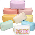 Sanwuta 9 Pcs Makeup Bags Bulk Bridesmaid Proposal Gifts Cosmetic Bags Preppy PU Leather Double Zipper Toiletry Pouch Portable Travel Organizer Case for Women Bachelorette Gift(Macaron Colors)