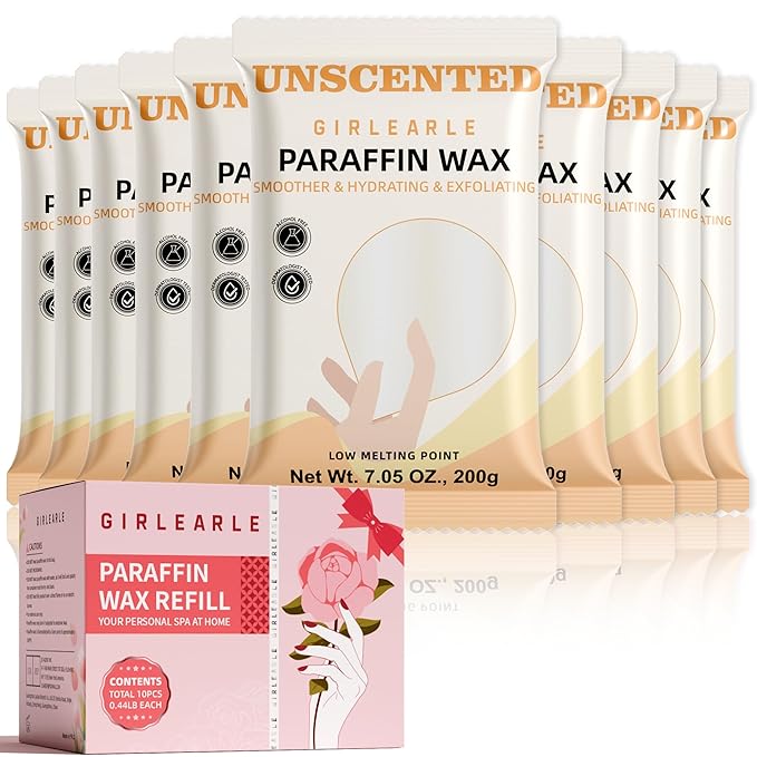 GIRLEARLE Paraffin Wax Refills 10 Packs Unscented for Paraffin Wax Bath Machine - for Dry Cracked Skin on Hands, Feet, Elbows - Moisturizing Hydration to Relieve Stiff Muscles & Joints