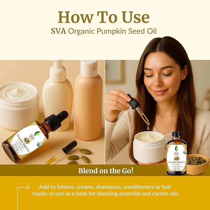 SVA Organic Pumpkin Seed Oil, Glass Bottle with Dropper, 4 Fl Oz (118 ml)