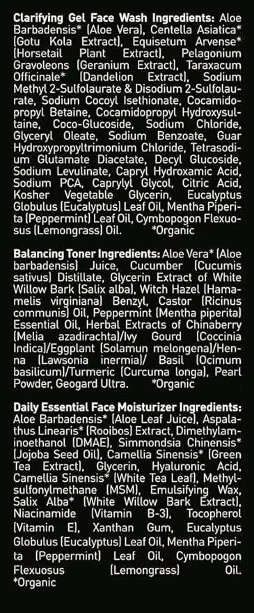 Brickell Men's Daily Face Cleanse Routine for Oily Skin, Alcohol Free Toner, Gel Facial Wash and Moisturizer, With Hyaluronic Acid, Aloe, and Witch Hazel, Scented