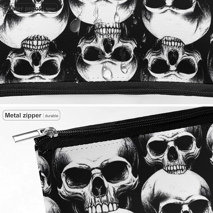 Meaudiwes Women's Makeup Case, Large Zipper Cosmetic Case, Toiletry Bag, Travel Cosmetic Toiletry Bag Cool Funny Goth Skulls