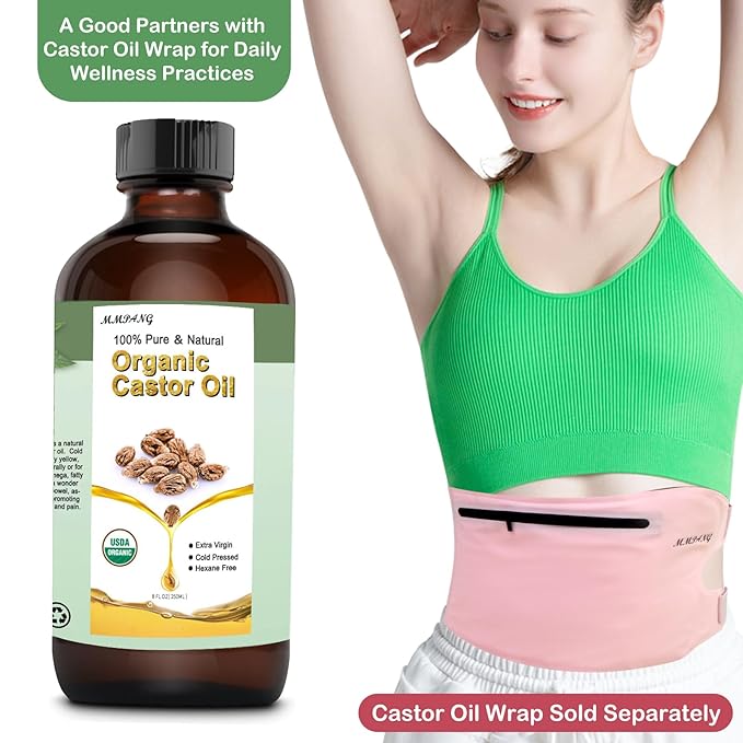 MMPANG Organic Castor Oil, USDA Certified, Cold Pressed, 8 oz Glass Bottle