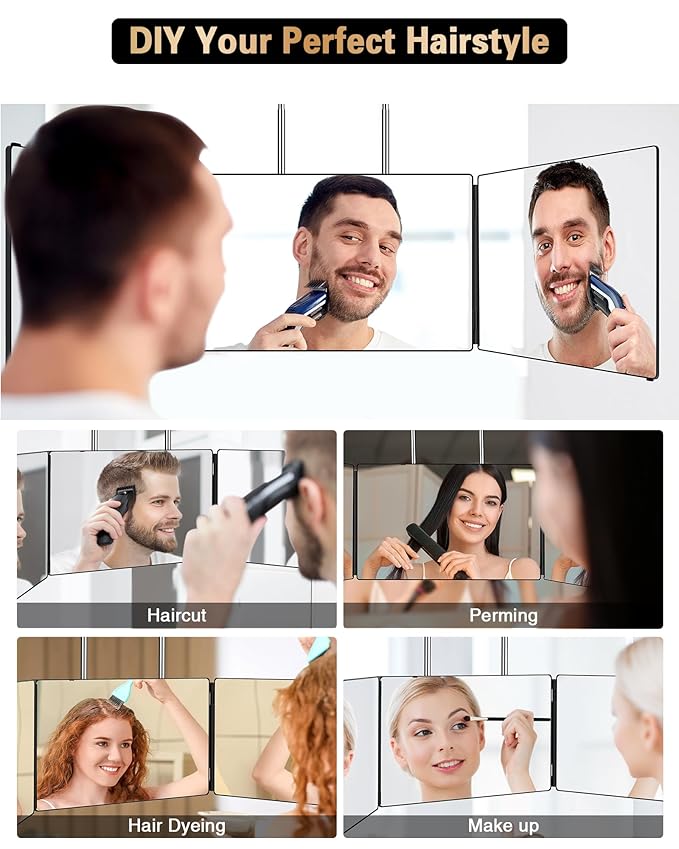 JUSRON 360 Viewing Angle Self Hair Cutting Mirror, Clear Anti-Fog HD Glass (Without LED)