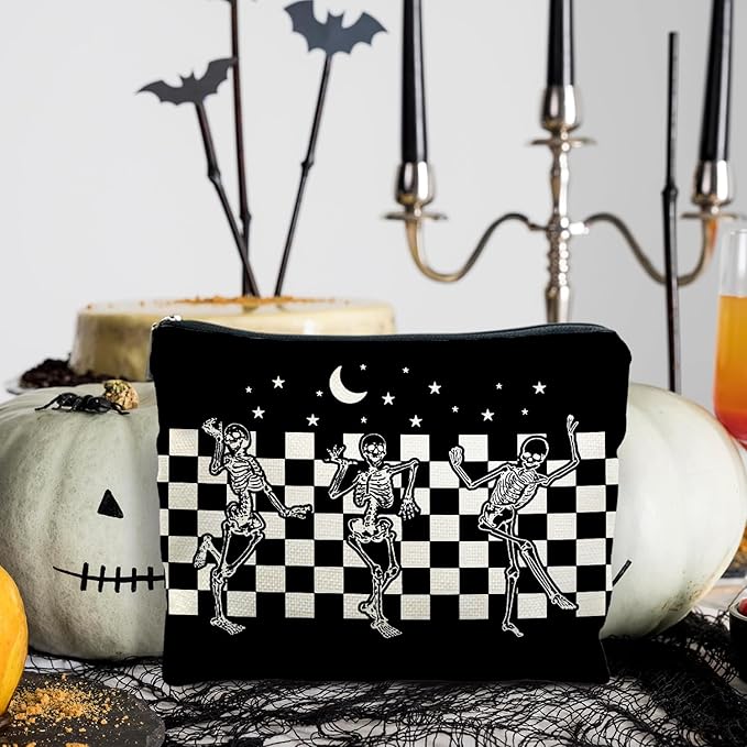 RYYCDOI Goth Spooky Gifts for Women, Gothic Horror Skeleton Black Makeup Bag Cosmetic Pouch