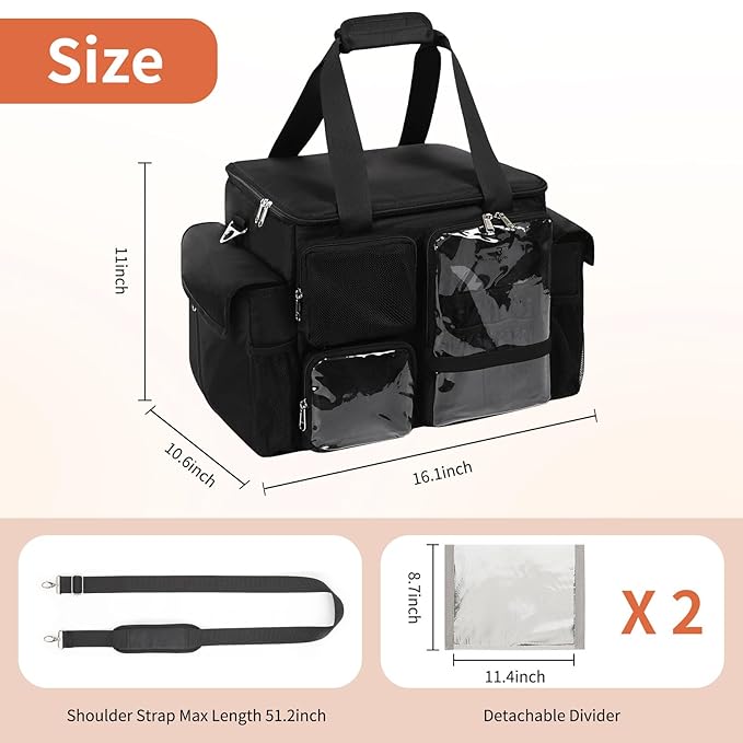 onemoky Large Hairstylist Traveling Bag, Hair Tool Organizer with Removeable Dividers, Hairdresser Hair Tools Travel Bag with Multi Pockets, Professional Makeup Artist Bag with Shoulder Strap