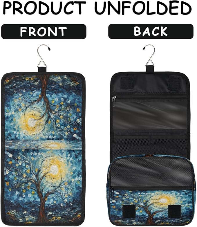 YoYoYuchong Travel Toiletry Bag for Women & Men Abstract Tree Starry Sky Hanging Cosmetic Organizer Portable Waterproof Makeup Case Make Up Bag with Compartments Travel Essentials for Bathroom Shower