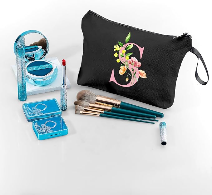 A-Z Personalized Bridesmaid Gifts, Initial Makeup Bag with Mirror, S