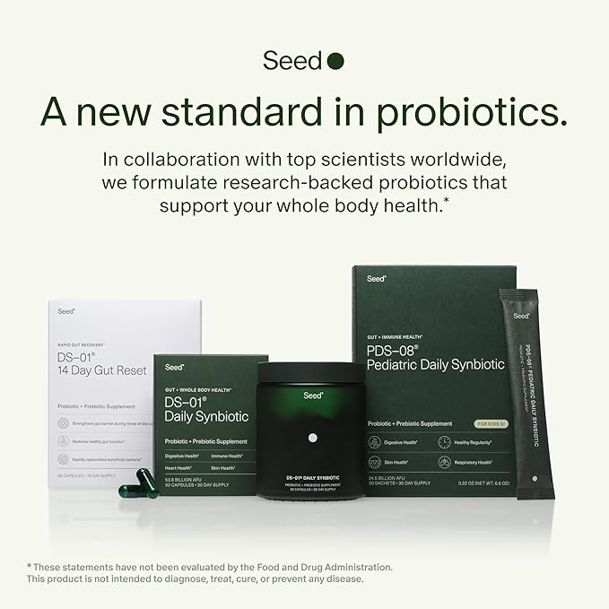 Seed DS-01 Daily Synbiotic - Prebiotic and Probiotic for Women & Men - Digestive Health, Gut Health, Immune Support, Bloating & Constipation Relief - Vegan & Shelf-Stable - 30-Day Starter (60ct)