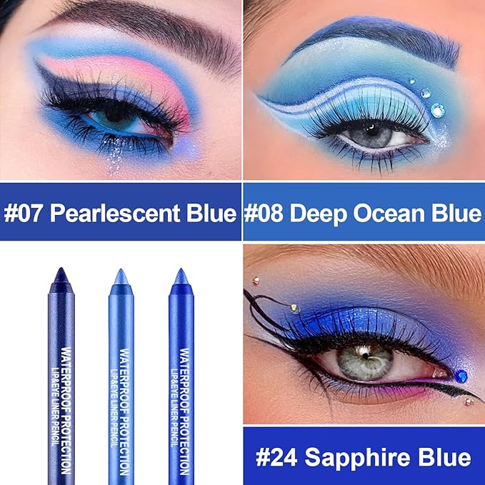 Meilury 3 Colorful Eyeliner Pen Set, Eye Shadow Pencil, Pearl Eyeliner Kit Metallic Glitter Colored Eye liner for Women Eye&Lip Liner Professional Waterproof Eye Makeup (3PCS D)