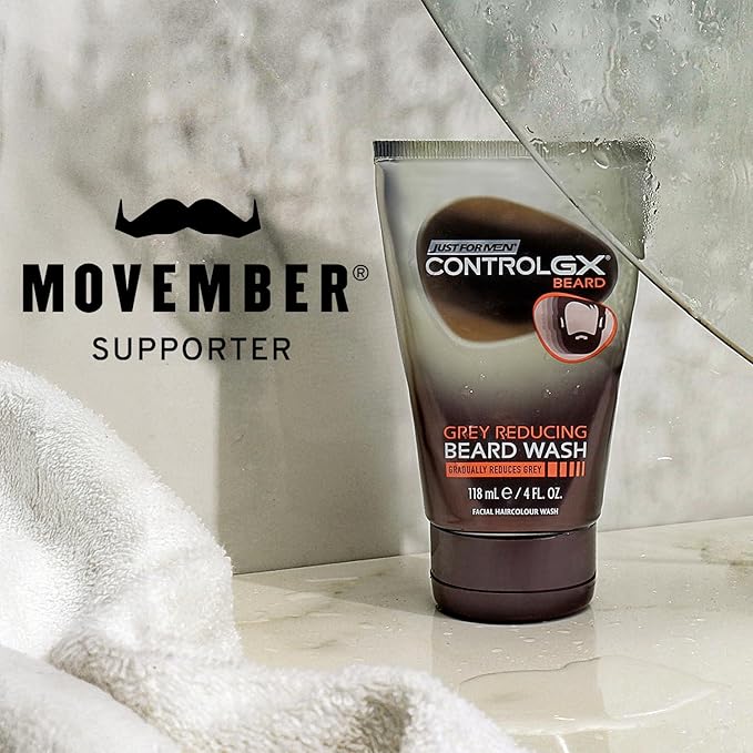 Just for Men Control GX Grey Reducing Beard Wash Shampoo with Keratin, Gradually Colors Mustache and Beard, Leaves Facial Hair Thicker Softer and Fuller, 4 Fl Oz - Pack of 3