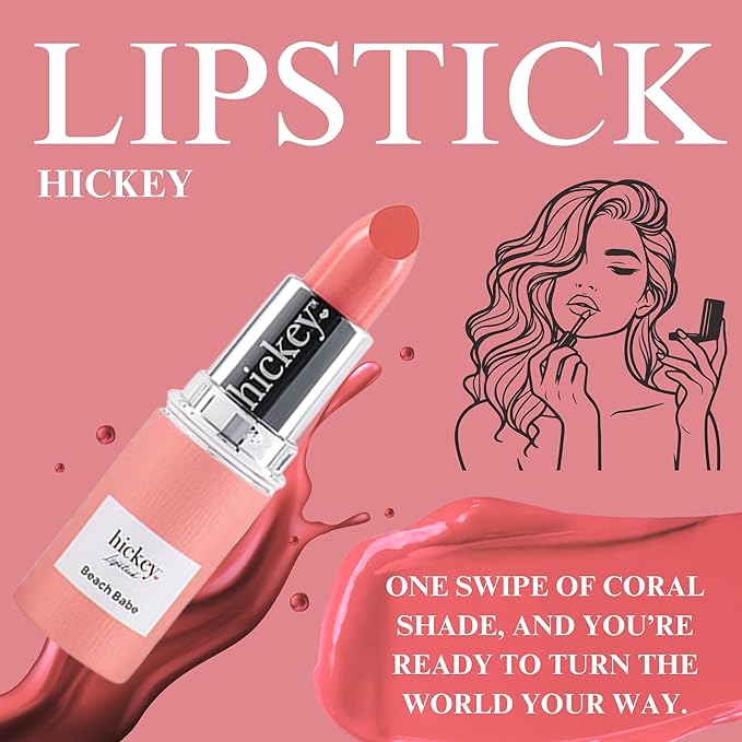 Hickey Lipstick Refill – Beach Babe (Coral), Hydrating Jojoba Oil, Vegan