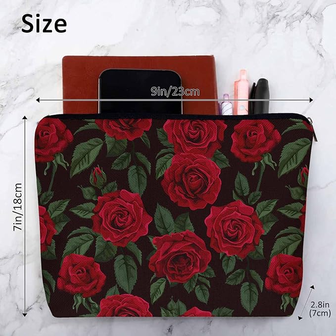 Kalygon Woman Rose Makeup Bag - Blossom Flower Roses Red Travel Cosmetic Bags Toiletry Makeup Organizer Pencil Pouch For Owners Lady Birthday Gifts