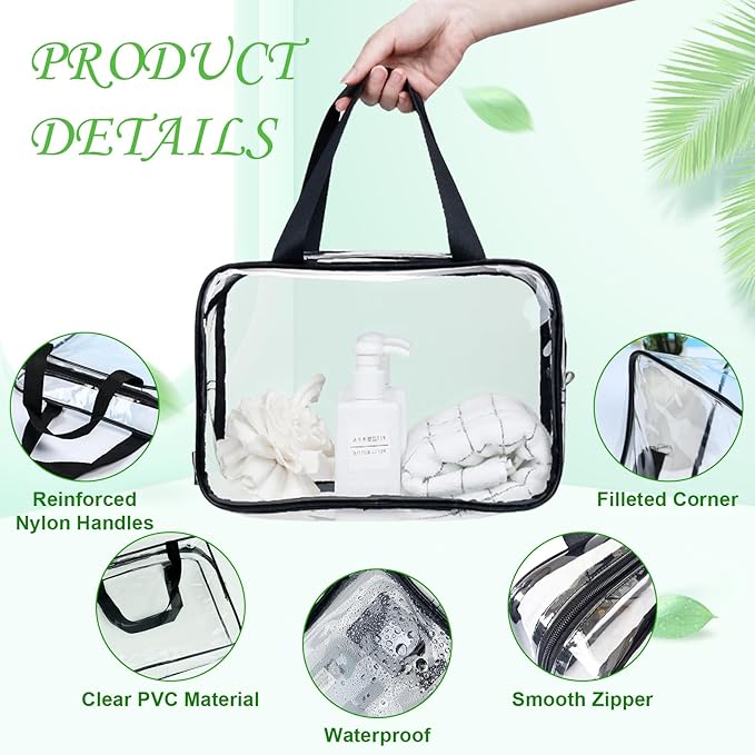 Merkaunis Clear Makeup Bag 10 Pack Large Toiletry Bags With Zipper Handle