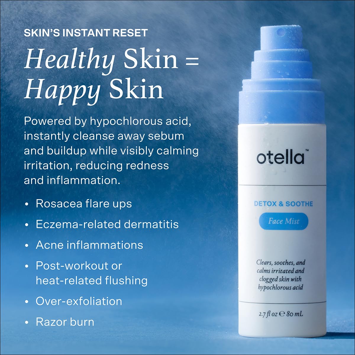 Otella Detox & Soothe Face Mist with Hypochlorous Acid.02% | 2.7 oz | Helps Reduce Redness, Irritation, Breakouts | Rosacea, Eczema, Sensitive-skin Safe | pH Balanced, Fragrance-Free, Fine Mist Toner