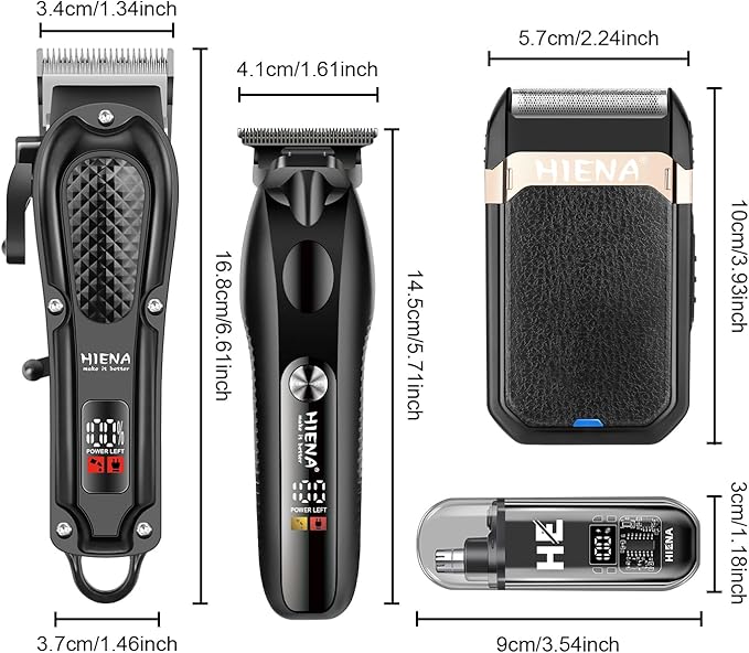 HIENA PRO Hair Clippers for Men Professional, Cordless Barber Clipper & T-Blade Beard/Hair Trimmer Set, Electric Razor Foil Shaver Nose Trimmer Barber Kit, Men's Hair Cutting Kit
