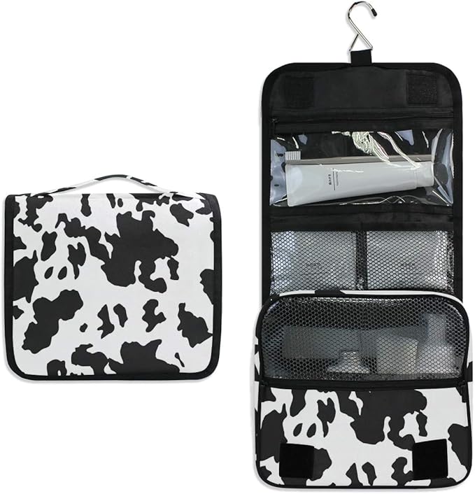 senya Hanging Travel Toiletry Bag Kit Makeup Case Cosmetics Organizer for Men Women (cow pattern)
