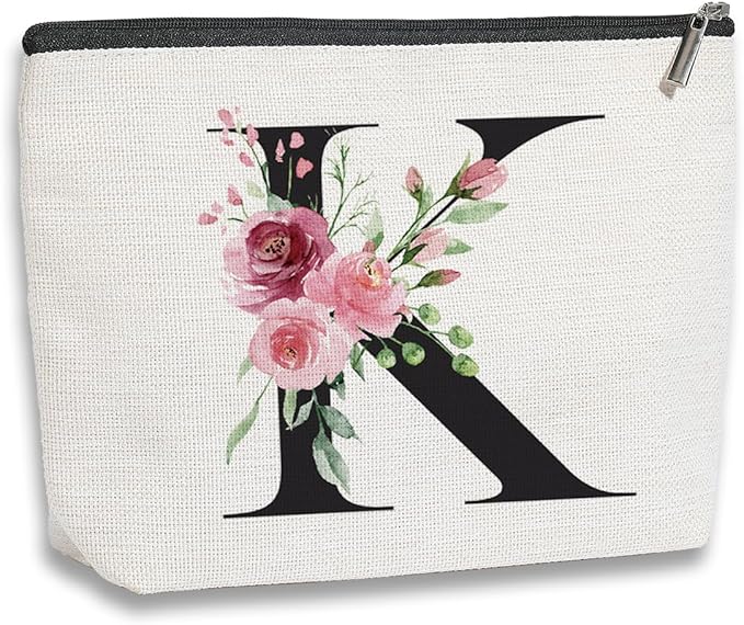 KDXPBZ Initial Makeup Bag - Personalized Cosmetic Bag for Women, Bridesmaid & - Letter K