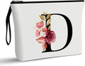Vavabox A-Z Personalized Makeup Bag, Birthday Gifts for Women Mom, Gifts for Best Friend, Bride Bridesmaid Cosmetic bag (D, 01-White)