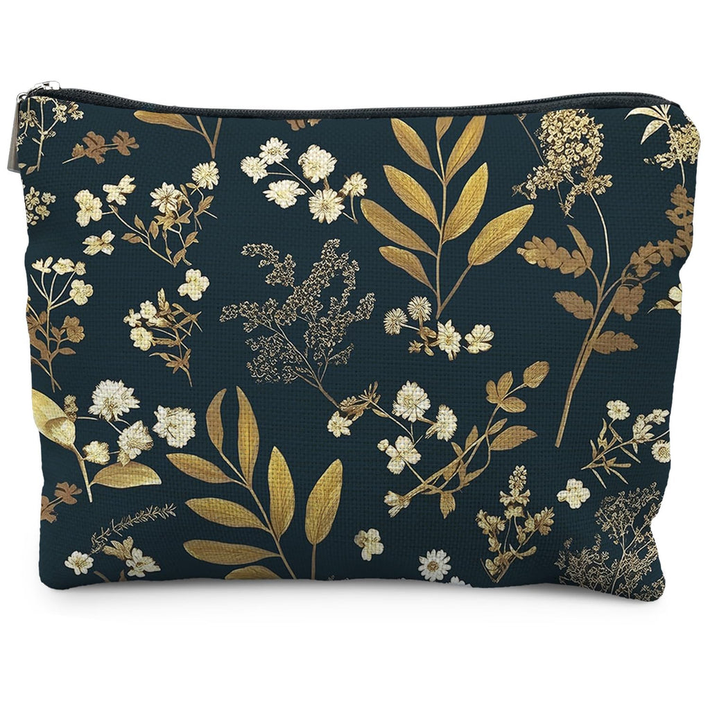 RYYCDOI Vintage Boho Floral Makeup Bag, Dark Moody Wildflowers Floral Cosmetic Bags for Women, Dark Cottagecore Botanical Plant Zipper Makeup Pouch