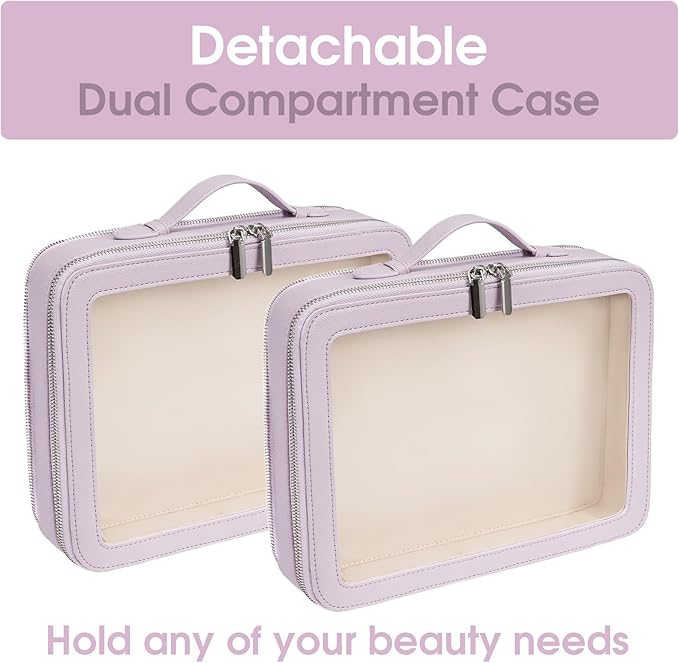 idoltimes Clear Makeup Bag,Large Toiletry Case for Women,PU Leather Travel Cosmetic Bag,Detachable Makeup Case,Double Compartment Make up Organizer