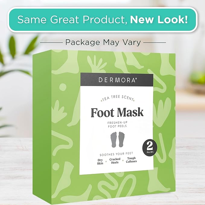 DERMORA Foot Peel Mask, Exfoliating Foot Peeling Mask, 2 Pairs,Tea Tree