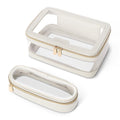 Soimeat Travel Clear Makeup Bag with Makeup Brush Bag, Leather Makeup Case Toiletry Bag, Portable Cosmetic Bag Case, Transparent Waterproof Cosmetic Organizer Storage Bag for Women, Medium, Off-White