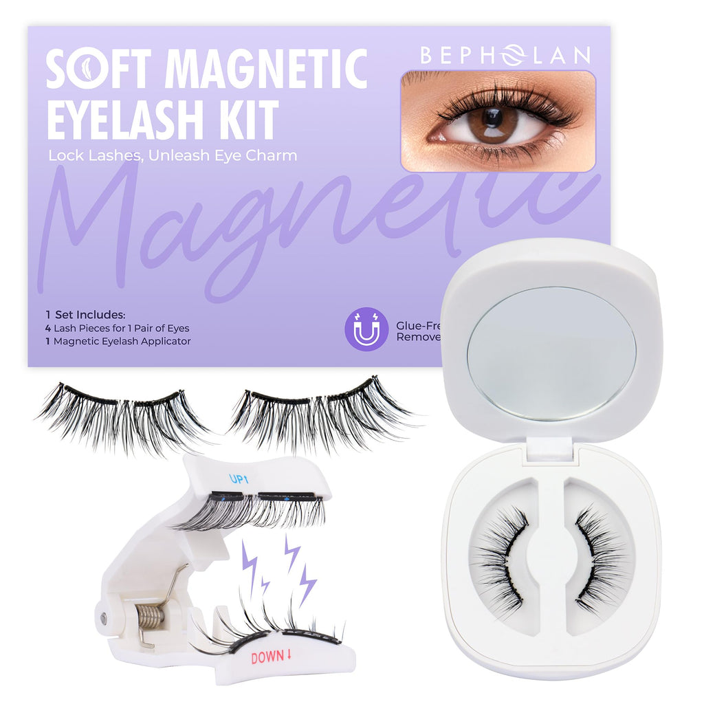 Bepholan Soft Magnetic Lashes with Applicator,No Glue Needed Reusable Magnetic Eyelashes Natural Look Easy to Wear and Remove Waterproof Cruelty-free False Eyelashes（RC01）