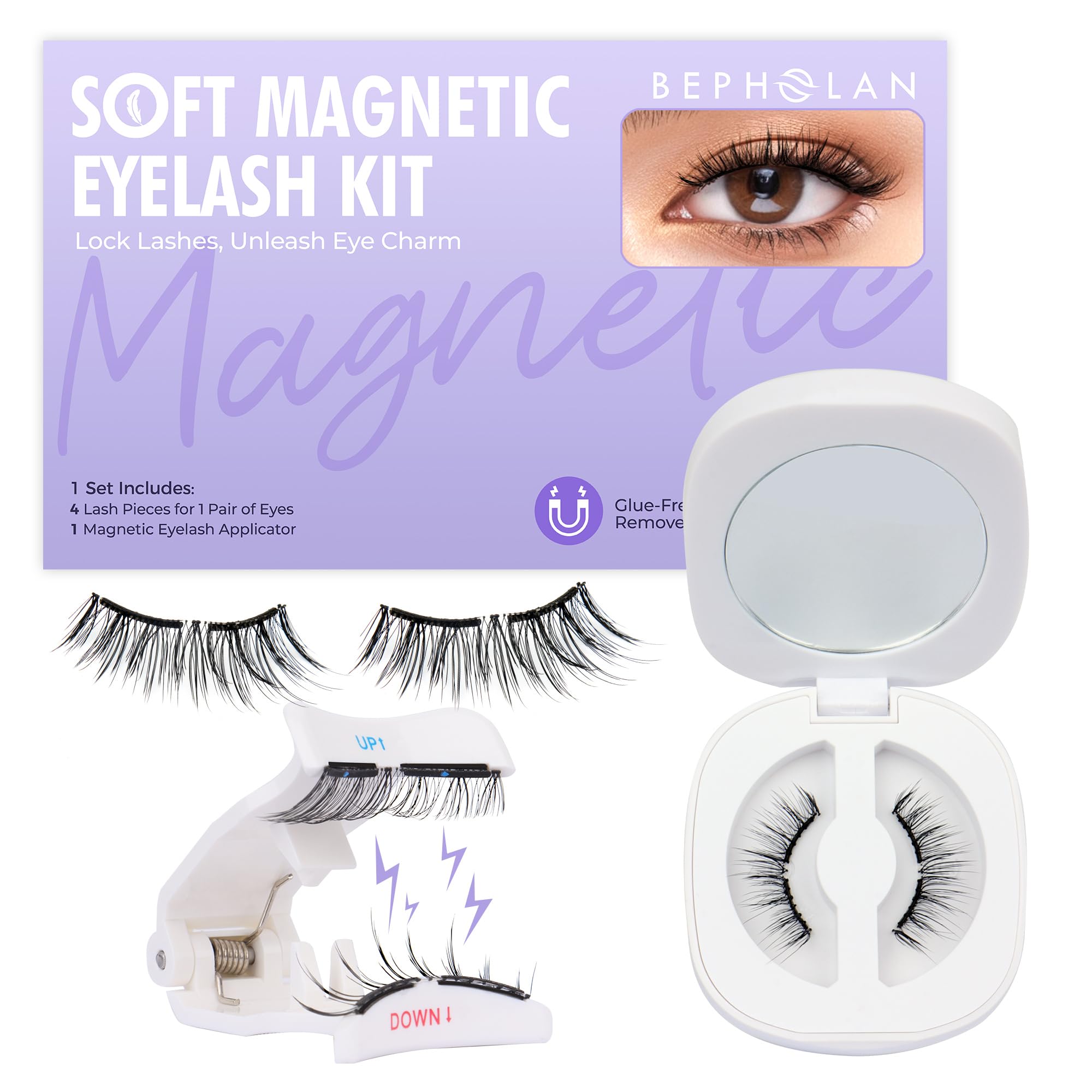 Bepholan Soft Magnetic Lashes with Applicator,No Glue Needed Reusable Magnetic Eyelashes Natural Look Easy to Wear and Remove Waterproof Cruelty-free False Eyelashes（RC01）