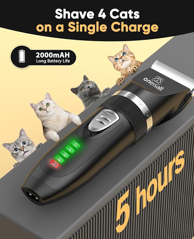 oneisall Quiet Cat Clippers for Matted & Long Hair 2-Speed Cat Grooming Kit