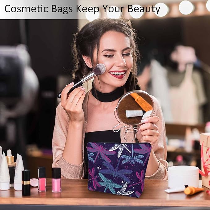 Kalygon Dragonfly Makeup Bag For Women, Adorable Cosmetic Bag Makeup Bags, Colorful Dragonflies Nature Zipper Bag Travel Bags Toiletry Organizers Pouch Bags Washing Bags For Gym Bathroom