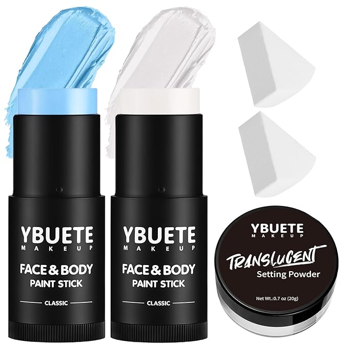 YBUETE White Light Blue Face Body Paint Stick Set for Halloween Cosplay SFX