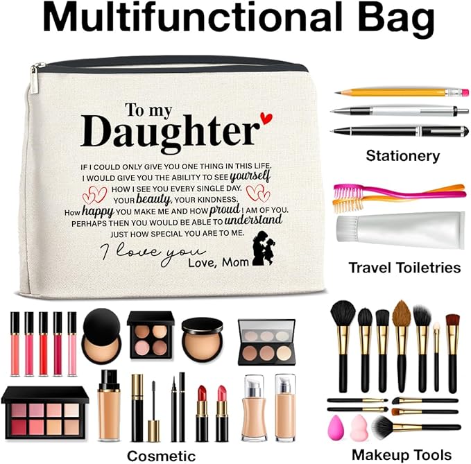UPNEGE Makeup Bag Daughter Gifts from Mom, Gifts for Daughter Cosmetic Bag Zipper Makeup Pouch Gift for Christmas Birthday Graduation