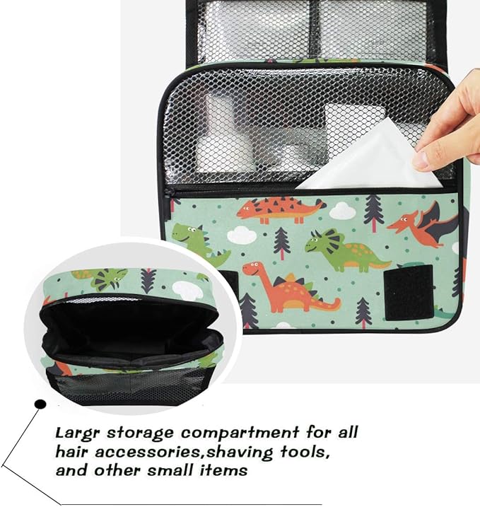 senya Hanging Travel Toiletry Bag Dinosaur Kit Makeup Case Cosmetics Organizer for Men Women