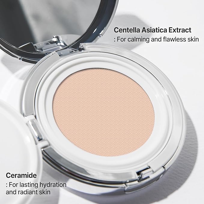 2aN Gleaming Tension Cushion Foundation Pact #21 Light Beige, Korean Cushion Foundation Makeup, Lightweight & Buildable Coverage with Ceramides and Centella Asiatica (0.45 oz)