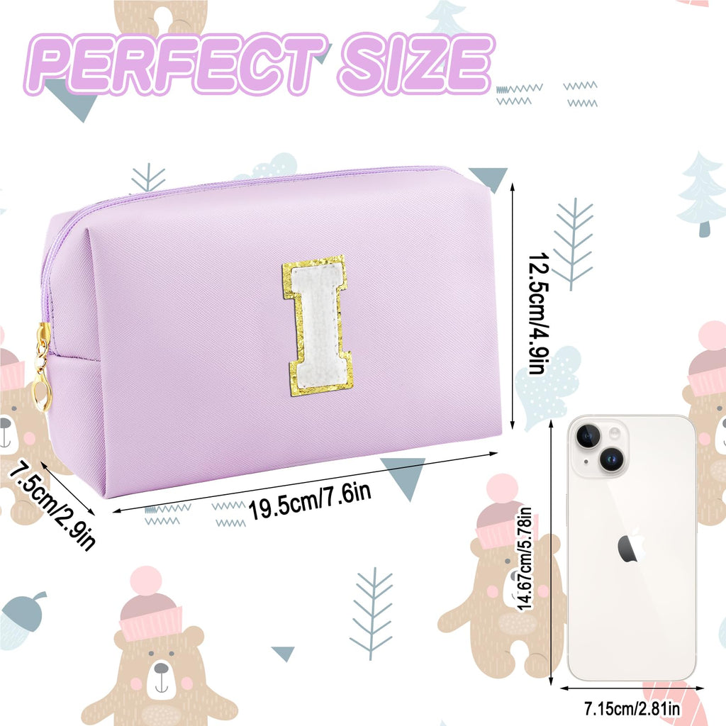 URSKYTOUS Gifts for Girls Initial Makeup Bag Personalized Cosmetic Bag with Zipper Cute Travel Toiletry Bag Waterproof PU Preppy Makeup Pouch Birthday Gift for Teen Girls Women(Purple I)