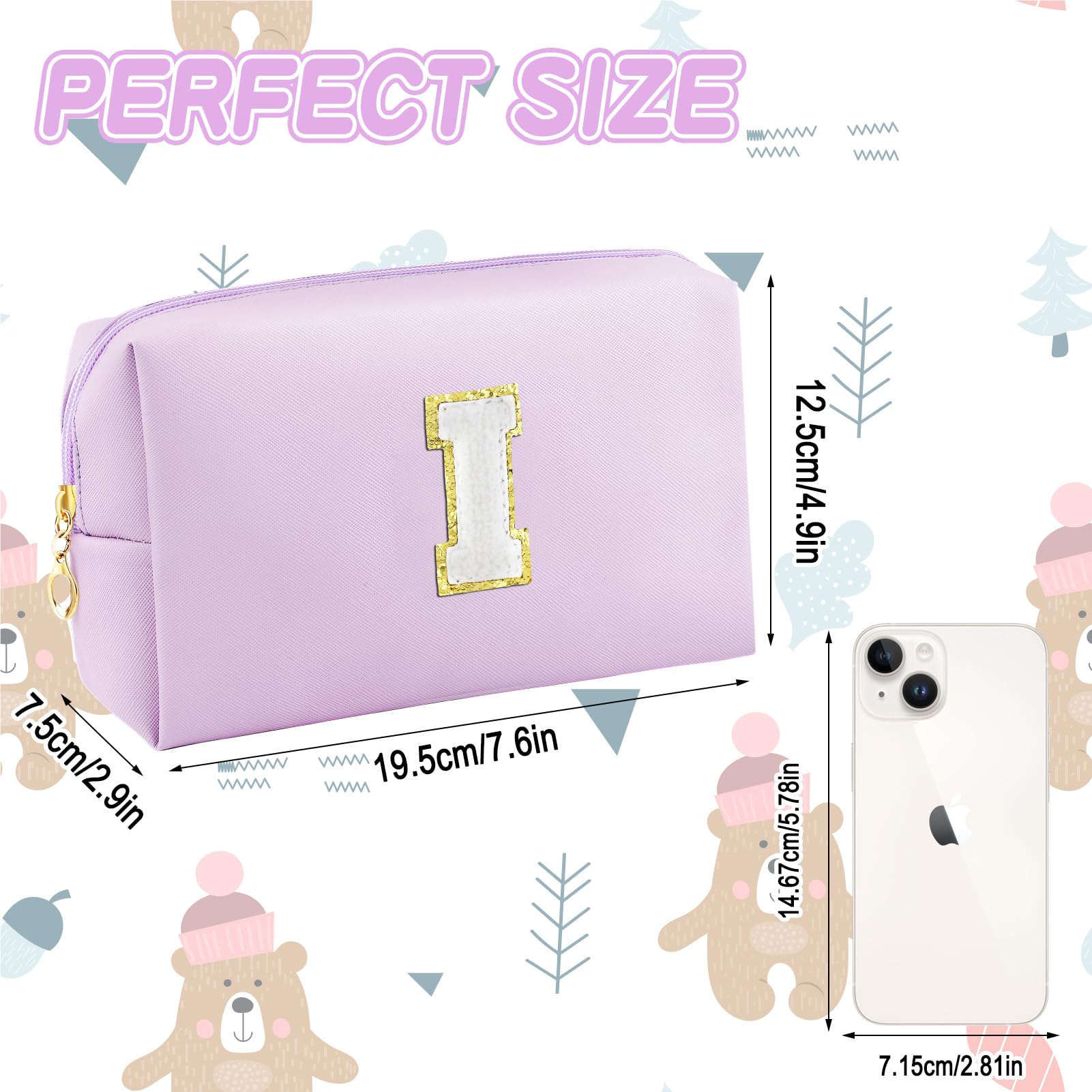 URSKYTOUS Gifts for Girls Initial Makeup Bag Personalized Cosmetic Bag with Zipper Cute Travel Toiletry Bag Waterproof PU Preppy Makeup Pouch Birthday Gift for Teen Girls Women(Purple I)