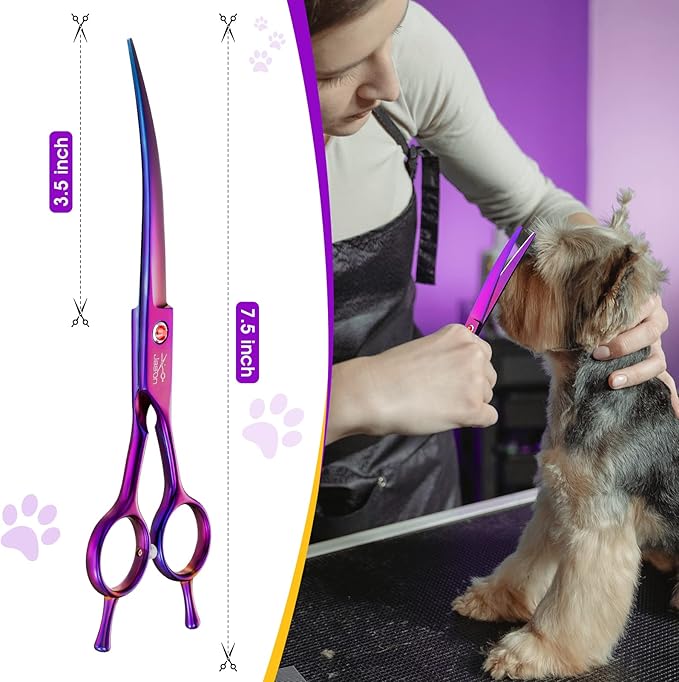 JASON Curved Dog Grooming Scissors - 7" Down-Curved Trimming Shears Purple