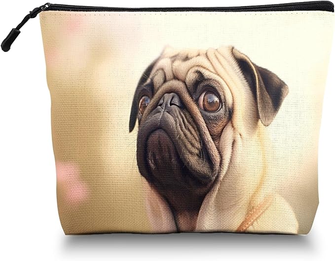 Scribesense Cosmetic Bags Travel Makeup Toilet Case Waterproof Pouch for Women Girls 6.7X9.45inches - Pug Dog With A Pensive Expression