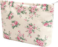 Gardsell Cosmetic Bags for Women - Corduroy Cosmetic Bag Aesthetic Women Handbags Purses Smile Dots Makeup Organizer Storage Makeup Bag Girls Case Bags (Flowers-Pink)