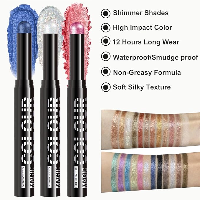Hyesamyo Green Eyeshadow Stick - Long Lasting Waterproof Matte & Shimmer Cream Eyeshadow Pencil - Highly Pigmented Easy Blend Makeup Kit for Women - Travel Size Eye Shadow for Beginners (24#)