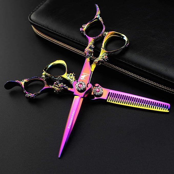ROCOCO 6 Inch Hand Sharpened Hair Cutting Scissors Set with Case - Rainbow