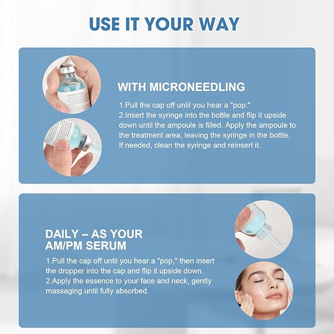 Racgrul Stem Cell Ampoule for Face, 2 Pcs Microneedling Serum Ampoule for Anti-Aging, Helps Reduce the Look of Wrinkles and Scars, Hydrating Facial Serum to Use with and Without Micro Needling